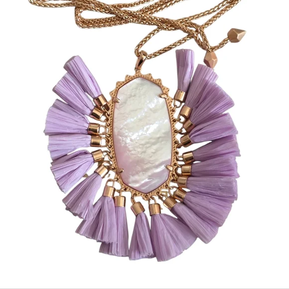 Kendra Scott Lavender BETSY Raffia Tassel Rose Gold Tone Chain Necklace NWOT